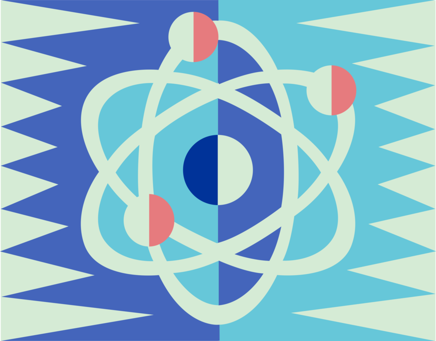 Vector Illustration of Atomic Energy Science Atom Symbol with Nucleus, Neutrons, Protons and One or More Electrons