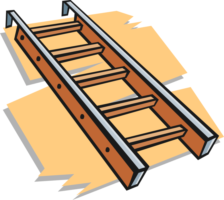 Vector Illustration of Portable Rigid Step Ladder or Stepladder with Stringer or Rail Steps