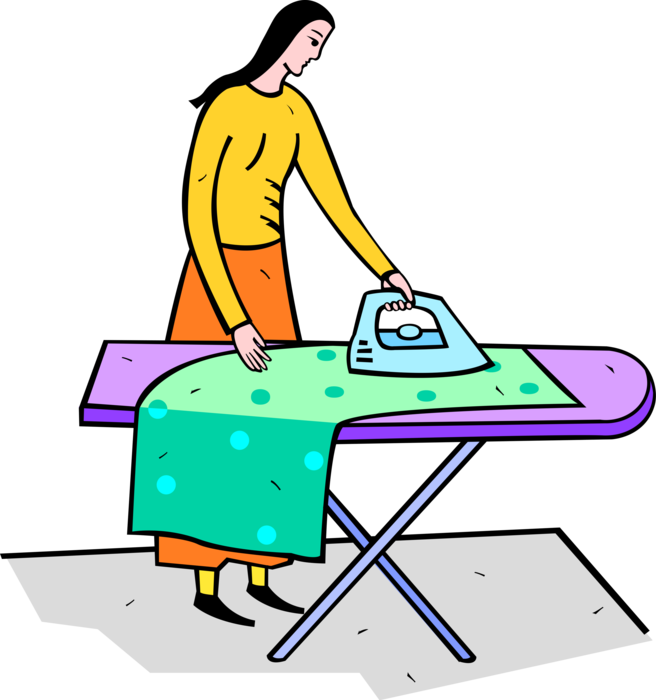 Vector Illustration of Ironing Clothes with Electric Iron and Ironing Board