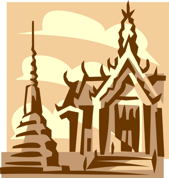 Vector Illustration of Asian Temple Building Architecture