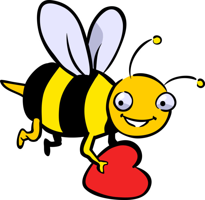 Vector Illustration of Anthropomorphic Bumblebee Honeybee with Love Heart