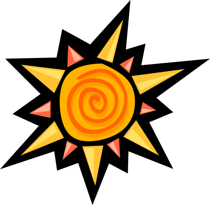Vector Illustration of Sun Shining with Rays of Sunshine