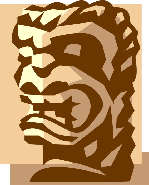 Vector Illustration of Chinese Lion Head Statue