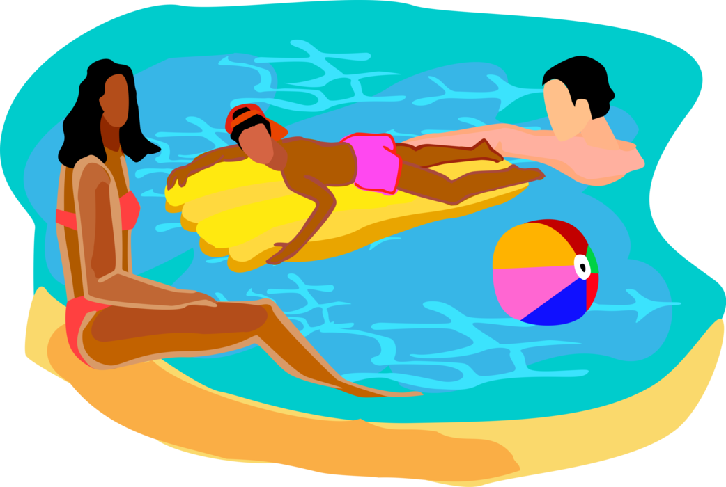 Vector Illustration of Family Swim and Relax in Swimming Pool