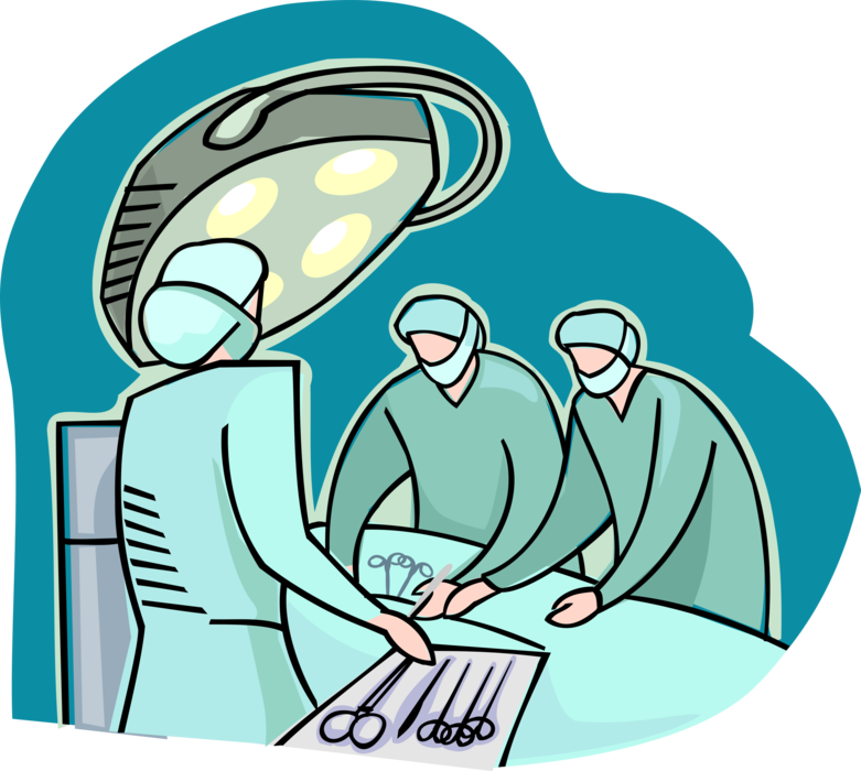 Vector Illustration of Health Care Professional Doctor Physicians Performing Surgery on Patient in Hospital Operating Room
