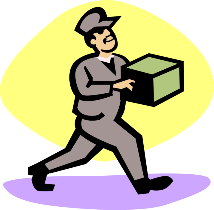 Vector Illustration of Mailman or Delivery Courier Delivers Mail Package