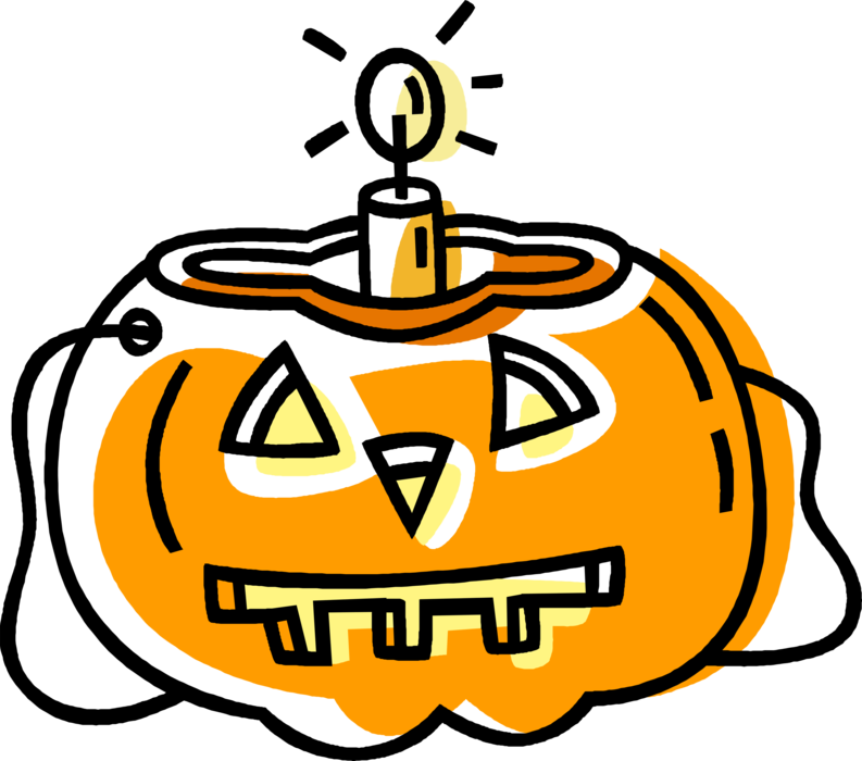 Vector Illustration of Halloween Jack-o'-Lantern Carved Pumpkin with Candle