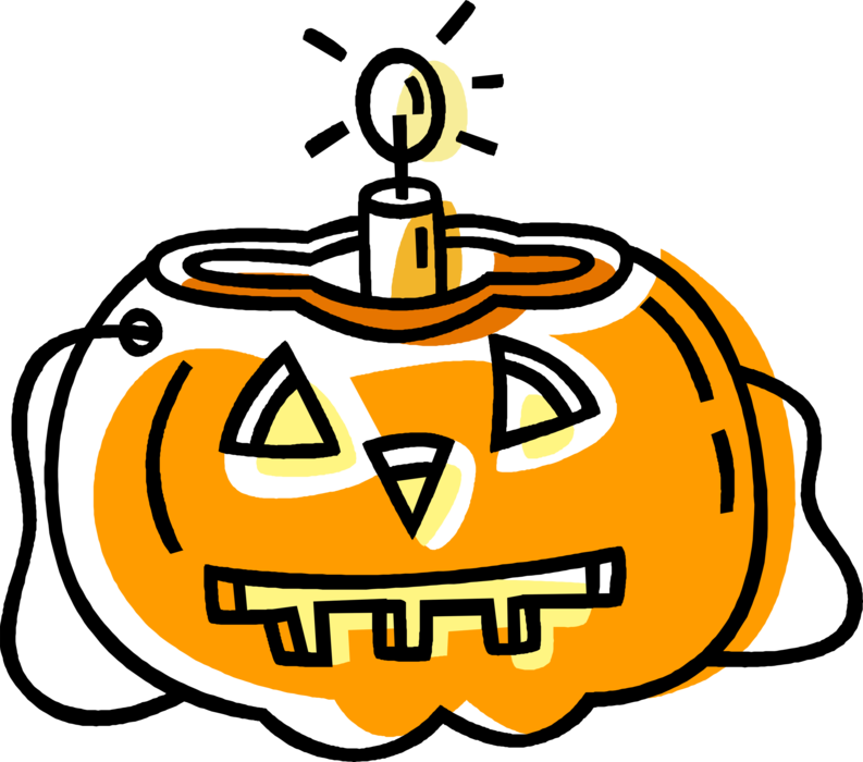 Vector Illustration of Halloween Jack-o'-Lantern Carved Pumpkin with Candle