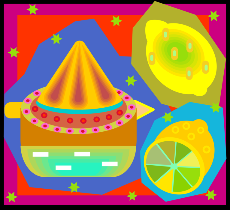 Vector Illustration of Citrus Fruits Lemons with Juicer