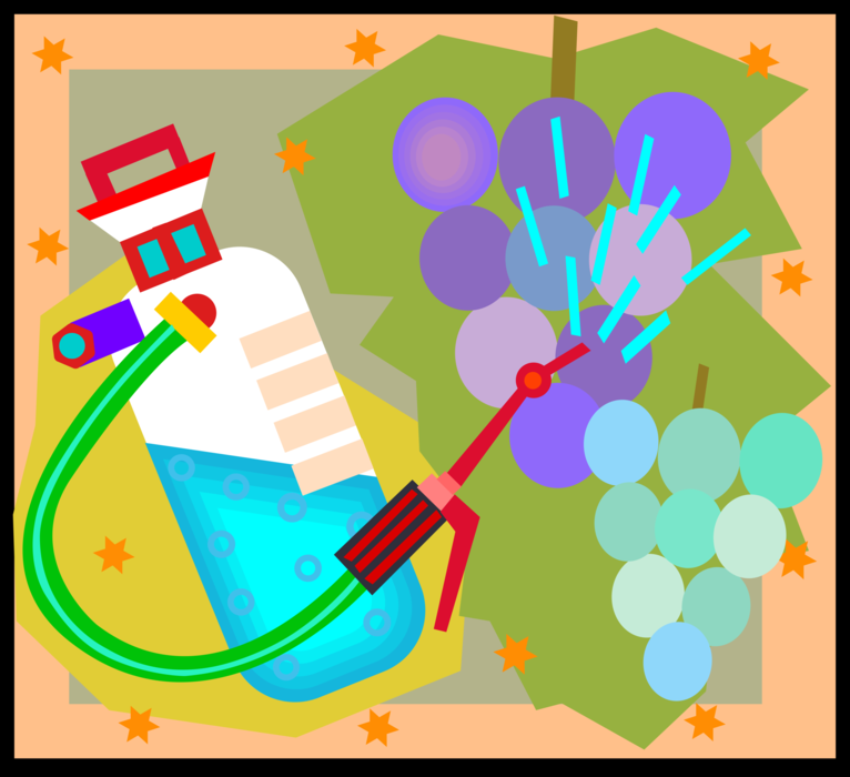 Vector Illustration of Vineyard Wine Grapes with Pesticide Sprayer