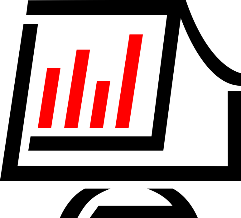 Vector Illustration of Computer Monitor and Presentation Graphics Chart Data