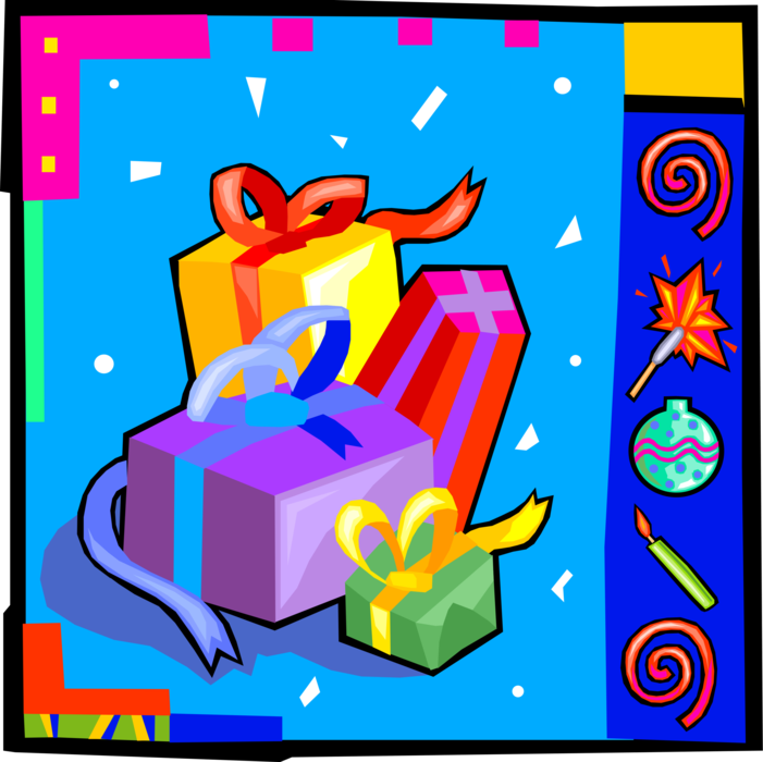 Vector Illustration of Festive Season Christmas Presents and Gift Wrapped Gifts