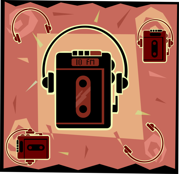 Vector Illustration of Personal Portable Stereo Cassette Player with Headphones