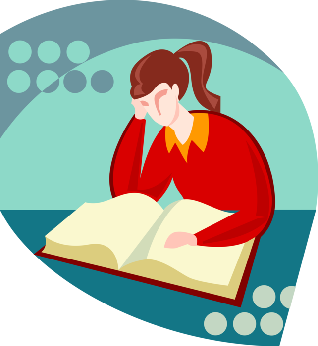 Vector Illustration of Female School Student Reads Book