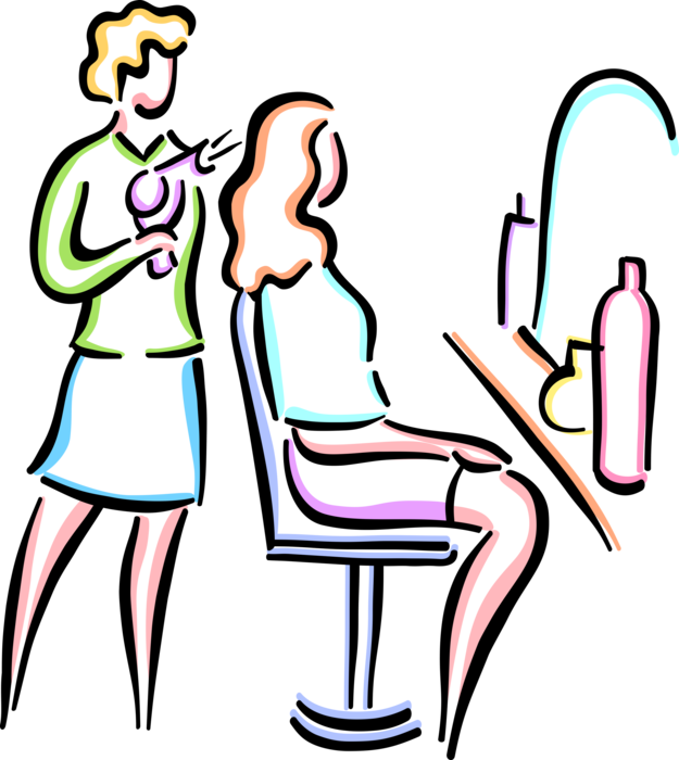 Vector Illustration of Beauty Salon Beautician and Hairdresser Hair Stylist Works on Customer