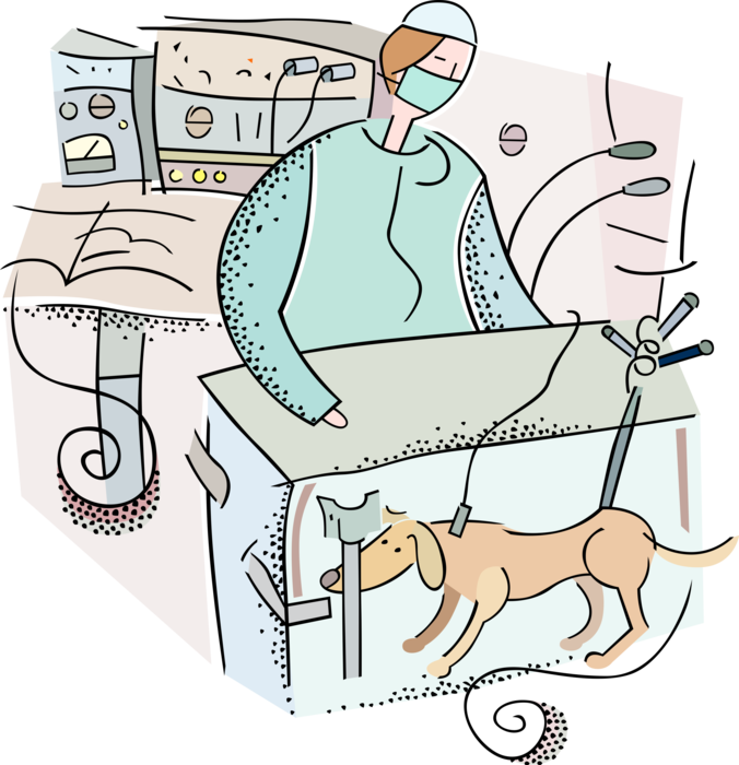 Vector Illustration of Veterinarian Administers Treatment to Family Pet Dog Patient