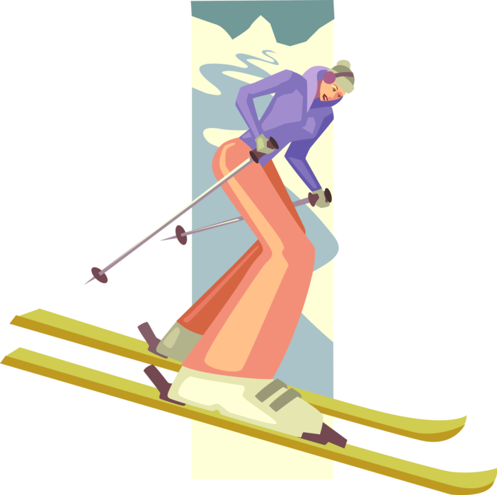 Vector Illustration of Alpine Downhill Skier on Skis Skiing at Mountain Resort