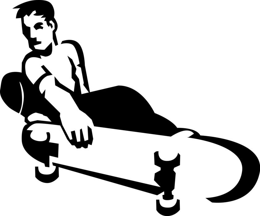 Vector Illustration of Skateboarder Skates Performing Tricks on Skateboard