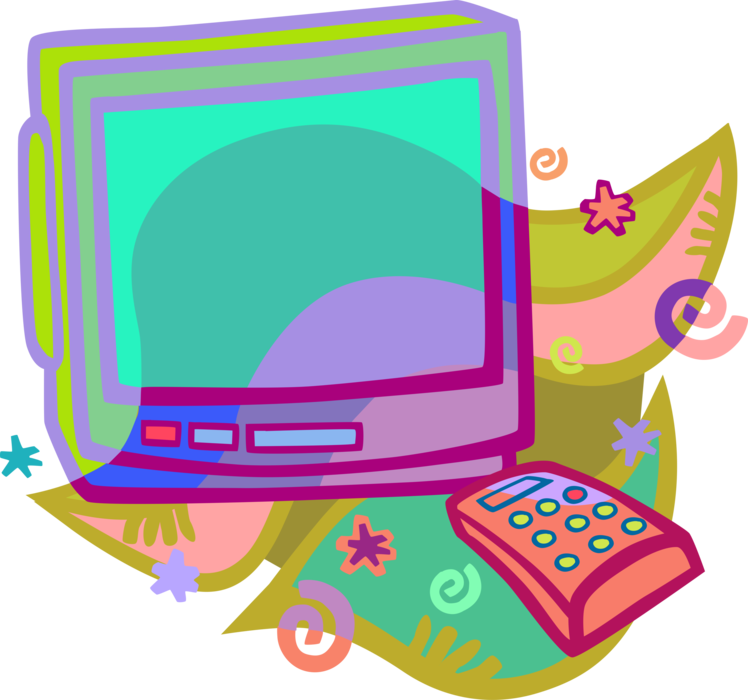Vector Illustration of Color Television with Remote Control