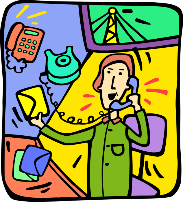 Vector Illustration of Telemarketing Talking on Phone with Mail Offer