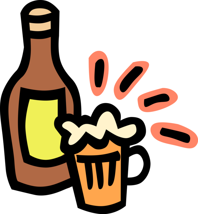 Vector Illustration of Beer Bottle and Mug of Beer Fermented Malt Barley Alcohol Beverage