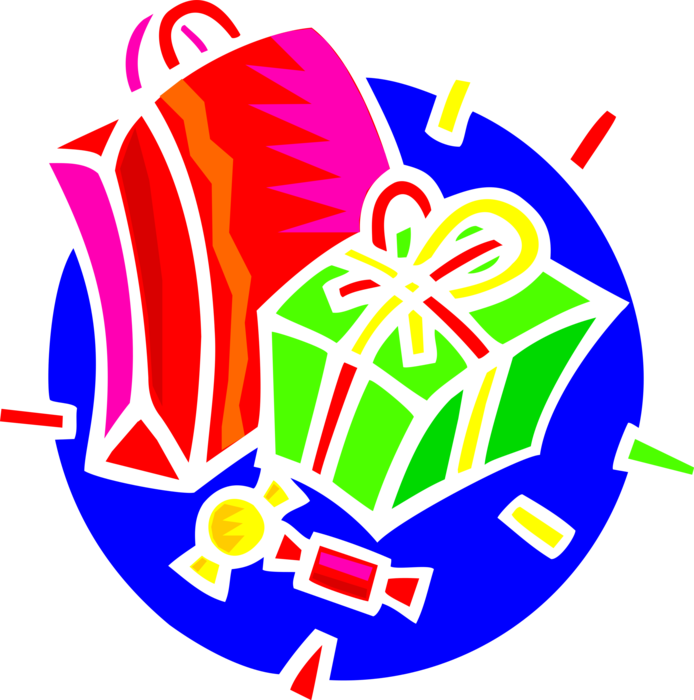 Vector Illustration of Shopping Bags with Gift Wrapped Present