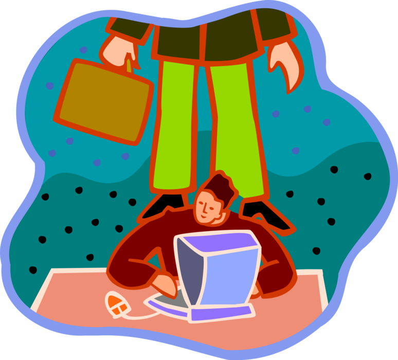 Vector Illustration of Working at Computer with Heavy Burden of Business Responsibilities