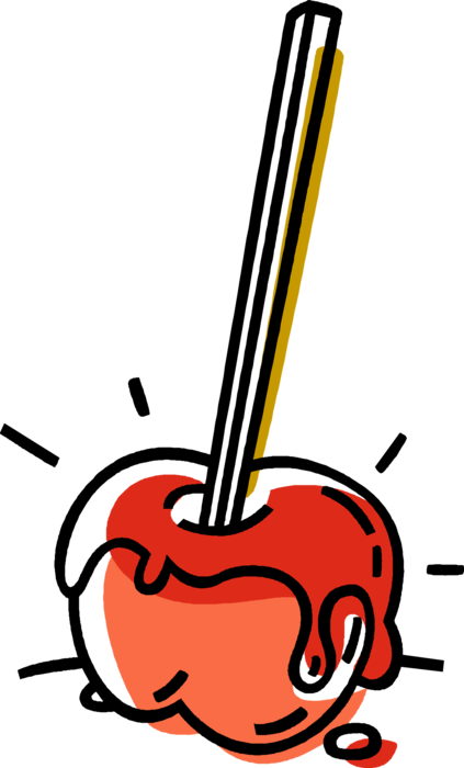 Vector Illustration of Candy Apple Covered in Hard Toffee or Sugar Candy Coating, with Stick Handle