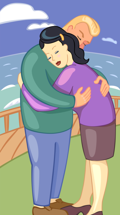 Vector Illustration of Romantic Couple Hug on Ocean Cruise Ship Vacation Holiday