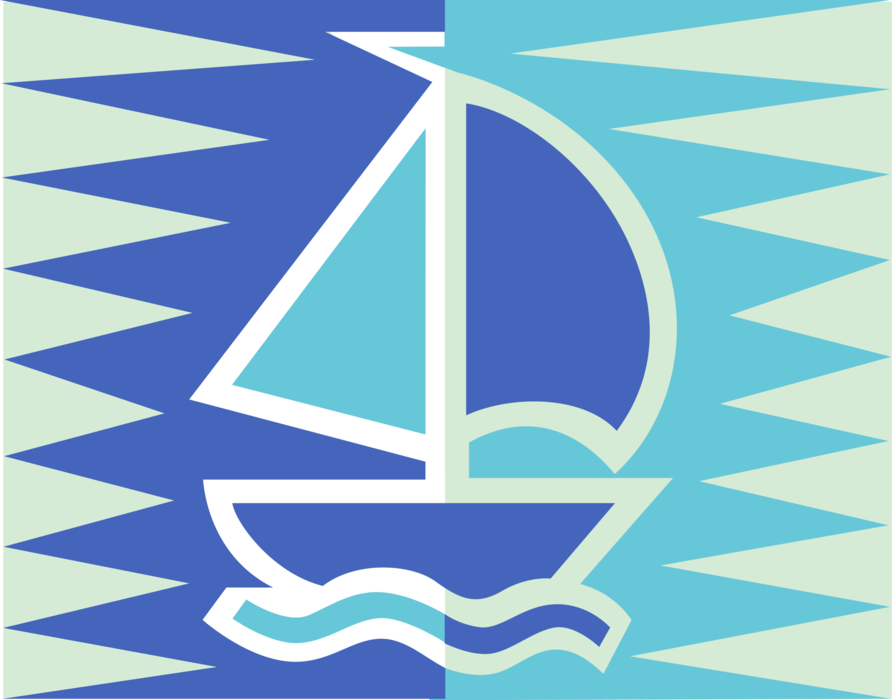 Vector Illustration of Sailboat Under Sail Sailing on Ocean Waves