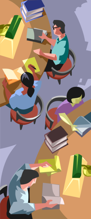 Vector Illustration of Office Workers at Their Desk in Open-Concept Workplace Environment