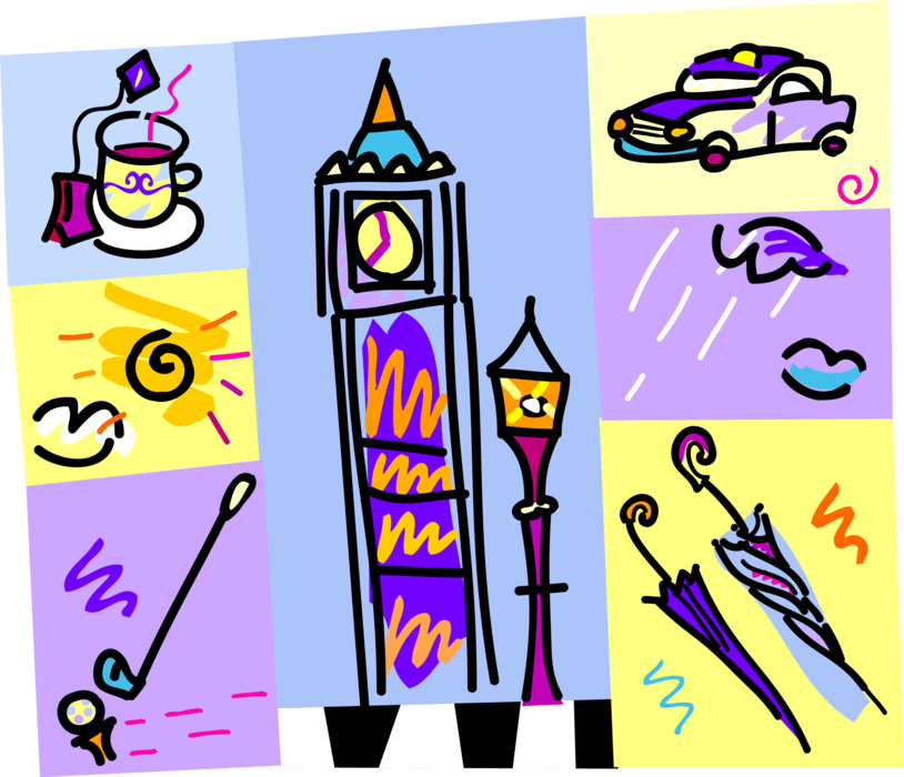 Vector Illustration of Welcome to United Kingdom Tourism with Big Ben Clock Tower