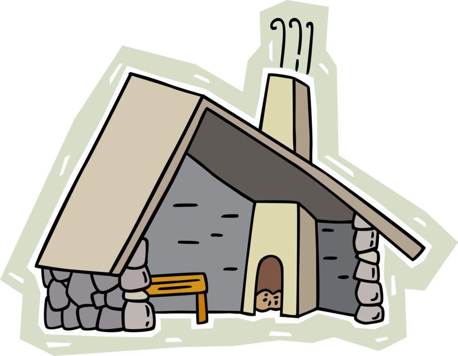 Vector Illustration of Hiker's Rest Lodge with Fireplace and Table