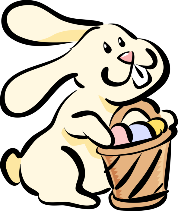 Vector Illustration of Pascha Easter Bunny Rabbit with Easter Eggs in Basket