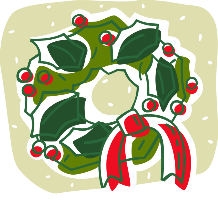 Vector Illustration of Festive Season Christmas Wreath Household Decoration Made from Holly