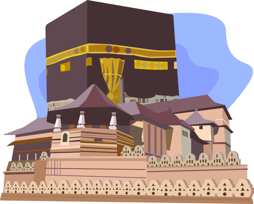 Vector Illustration of Kabah or Kaaba Al-Masjid al-Haram, Islam's Most Sacred Mosque, Mecca, Saudi Arabia