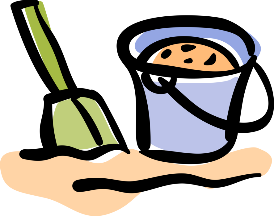Vector Illustration of Pail and Shovel Beach Toys for Playing in Sand