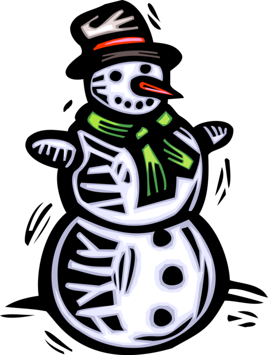 Vector Illustration of Snowman Anthropomorphic Snow Sculpture with Carrot Nose