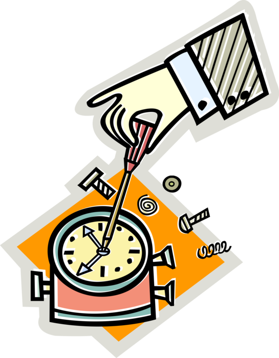 Vector Illustration of Artisan Watchmaker Repairs Alarm Clock Mechanism