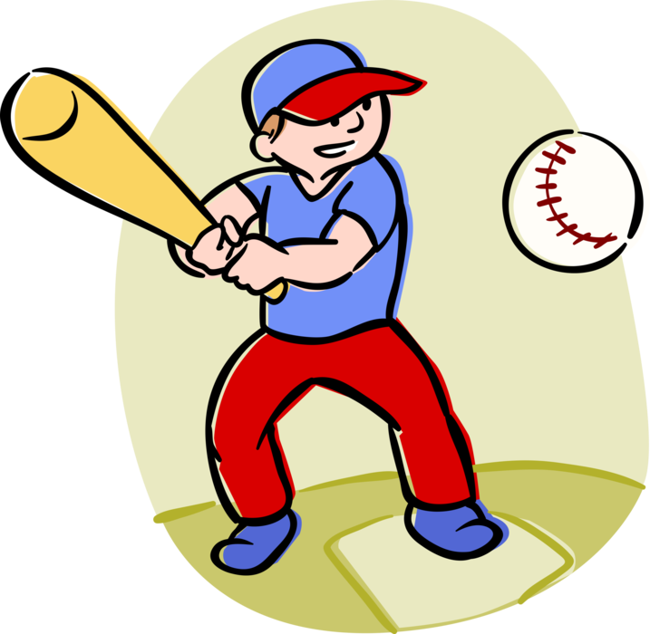 Vector Illustration of American Pastime Sport of Baseball Player Swings Bat at Ball While Playing Game