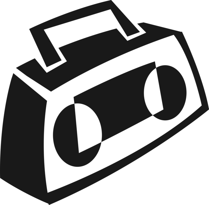 Vector Illustration of Audio Entertainment Portable Personal Stereo Boombox Plays Music Cassettes and Music CD's