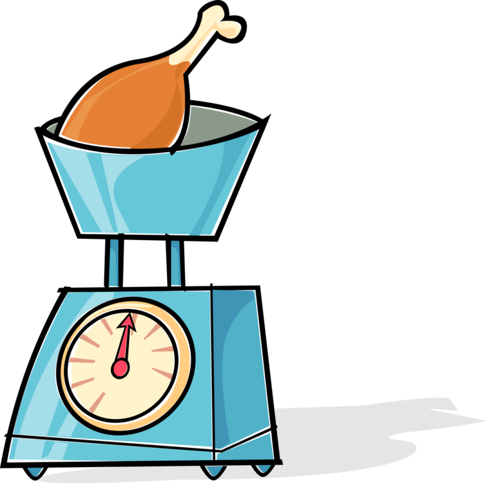 Vector Illustration of Kitchen Food Scale Weighs Turkey Leg Food to Measure Weight