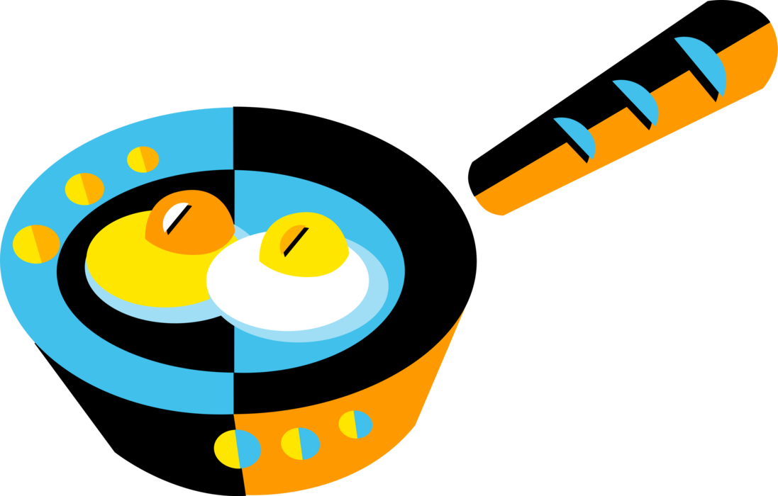 Vector Illustration of Fried Eggs in Frying Pan, Frypan or Skillet Pan for Frying, Searing and Browning Foods