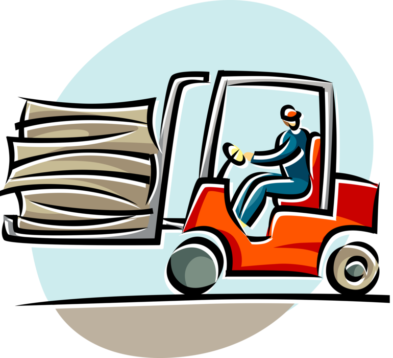 Vector Illustration of Industrial Forklift with Warehouse Worker