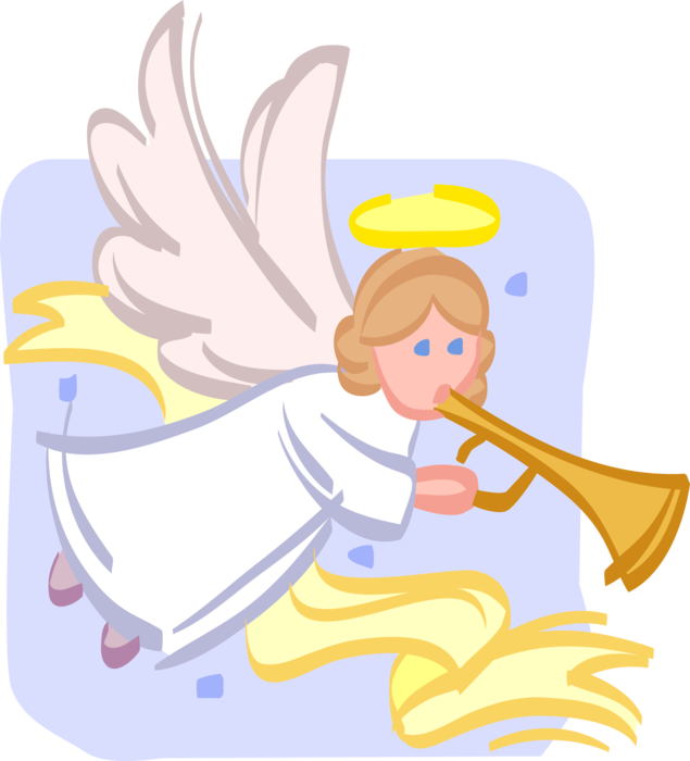 Vector Illustration of Festive Season Christmas Spiritual Winged Angel Blows Trumpet Horn