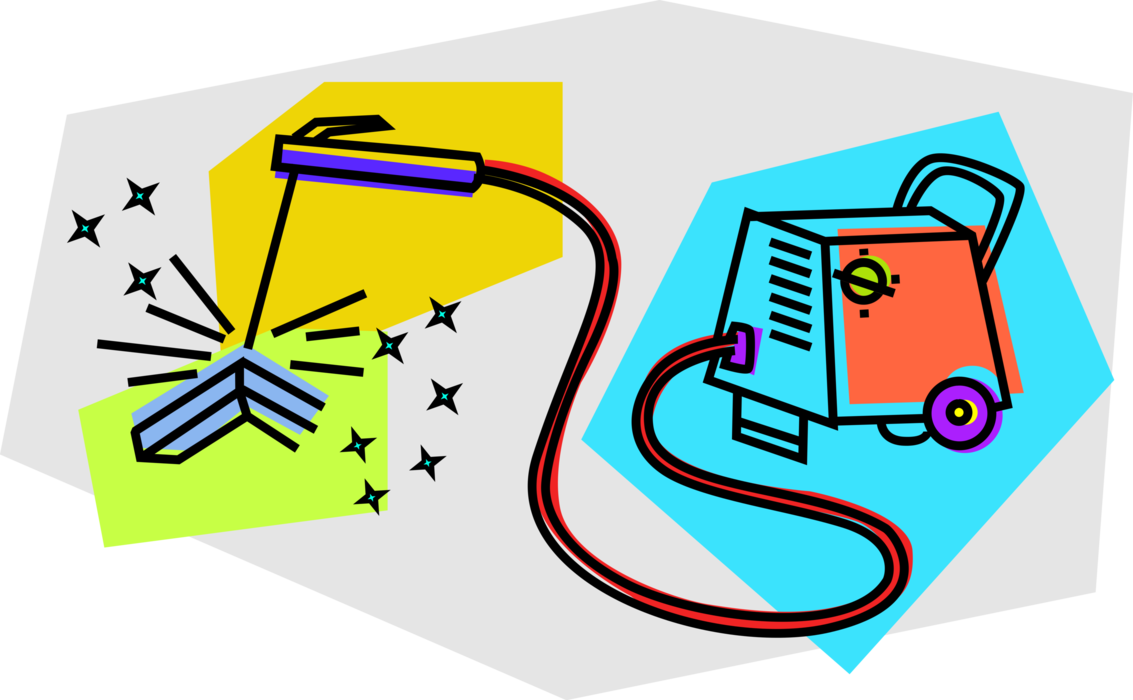 Vector Illustration of Arc Welder Welds Metal with Torch and Generator