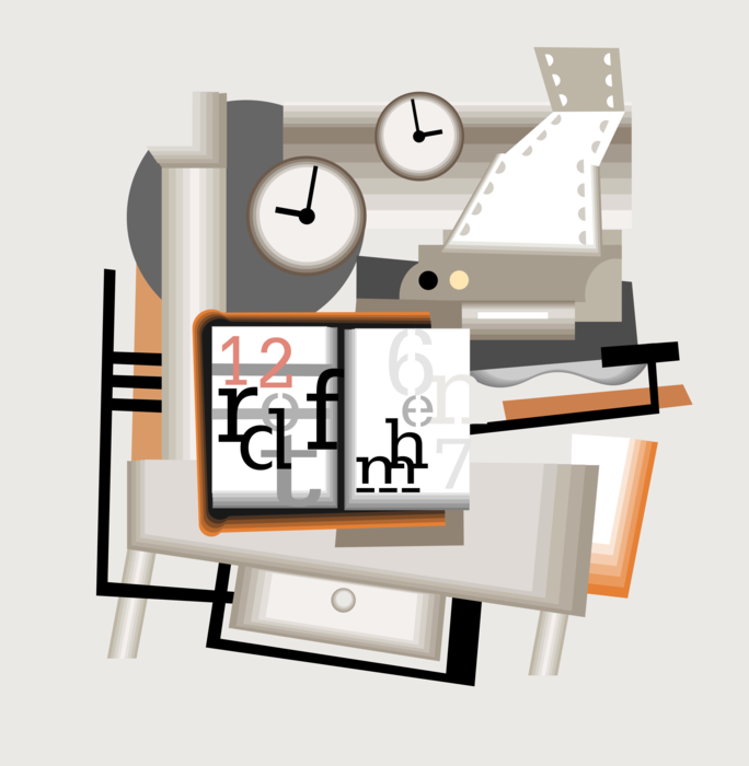 Vector Illustration of Transmitting and Printing Data Across Time Zones