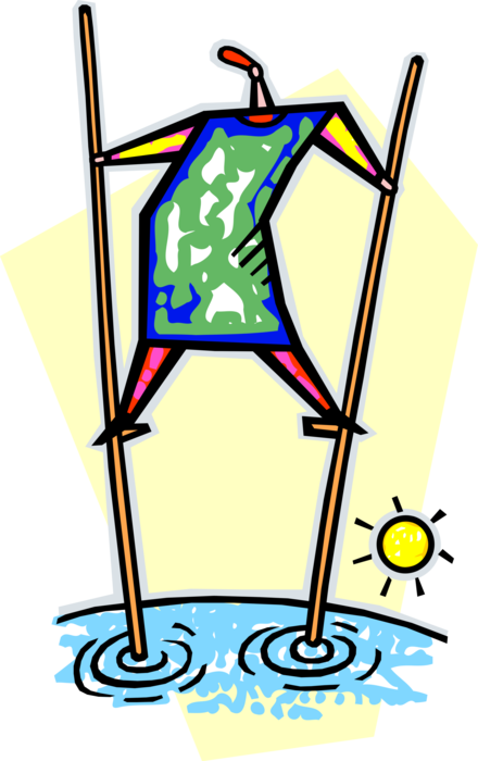 Vector Illustration of Walking on Stilts Through Deep Water on Walking Poles