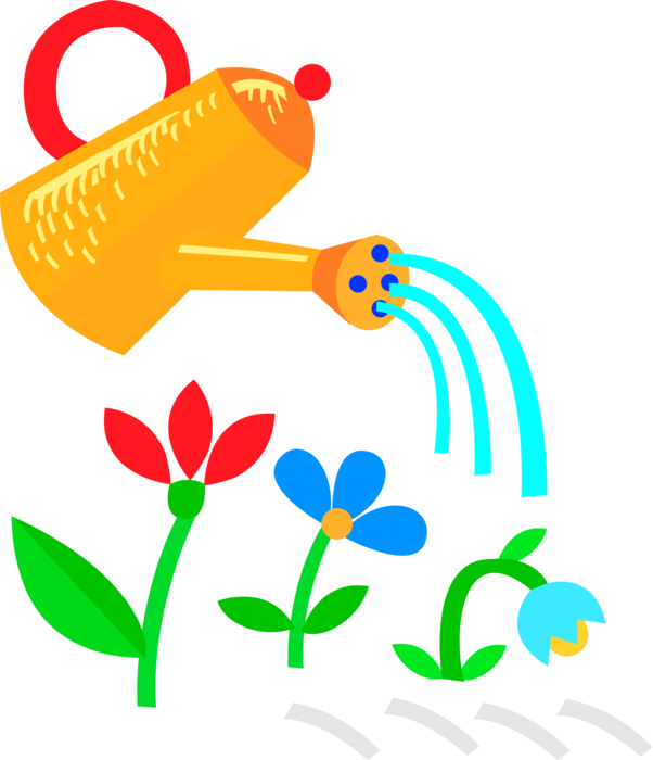 Vector Illustration of Watering Can with Flowers Growing in Garden