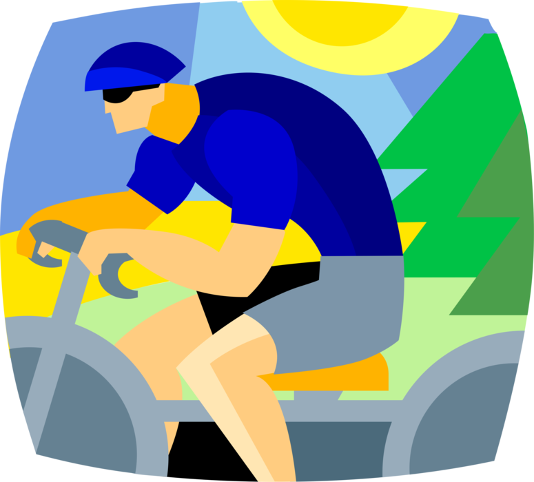 Vector Illustration of Cycling Enthusiast Rides Bicycle Bike on Country Roads